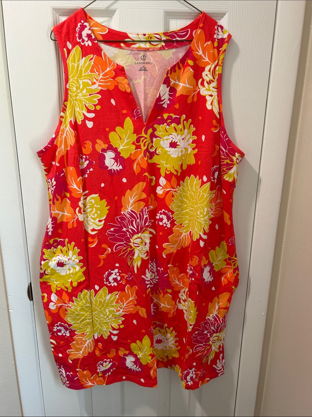 Bright Floral Sleeveless swim cover up- Red, Yellow, Orange